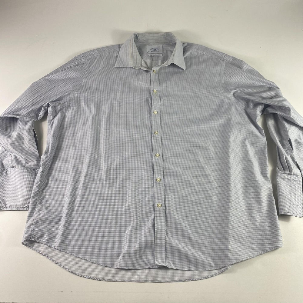 Charles Tyrwhitt Shirt Mens 20 2XL Blue White Check Dress Long Sleeve Non Iron